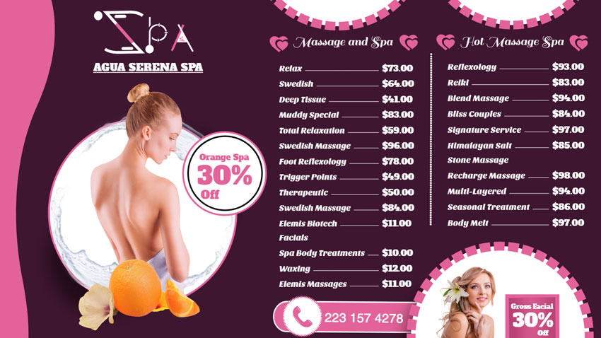 Template of a Body Spa Salon for digital signage