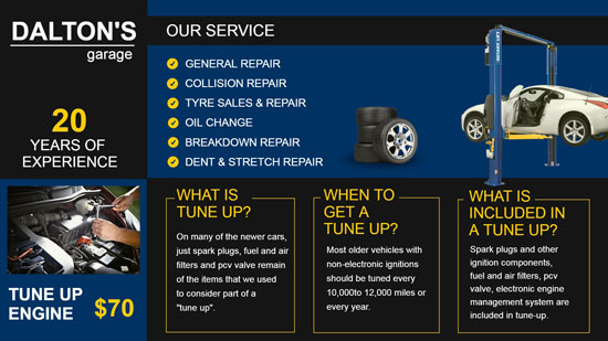 Digital signage for garages or car services