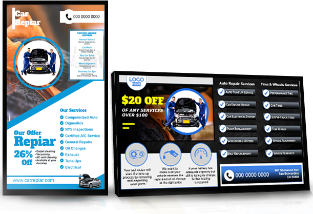 Digital signage display for garage or car service business