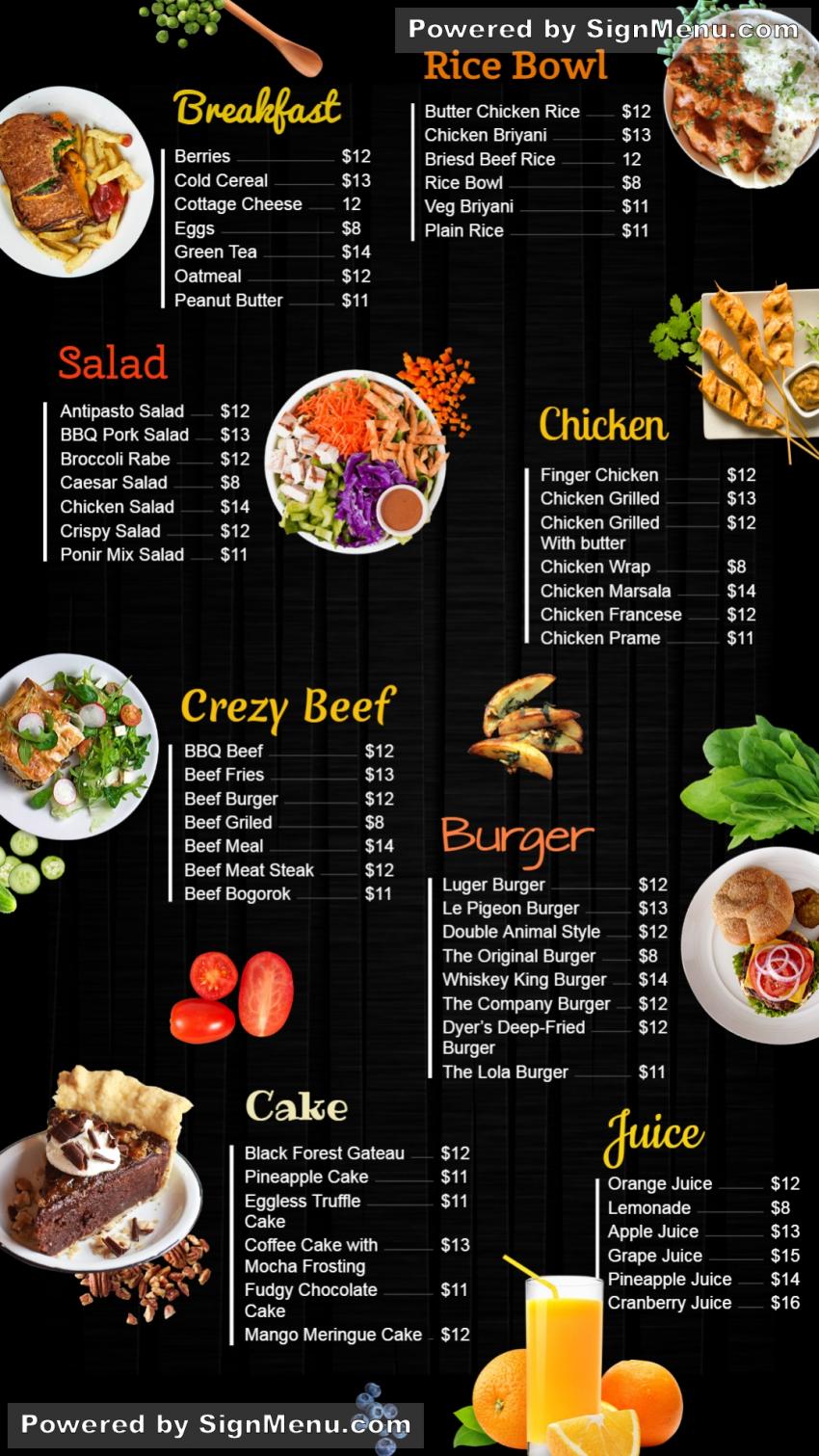 Signmenu : Black digital signage catering menu template idea