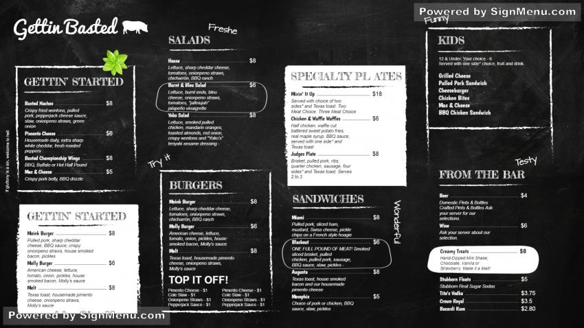 Black chalk menu for digital signage for restaurants