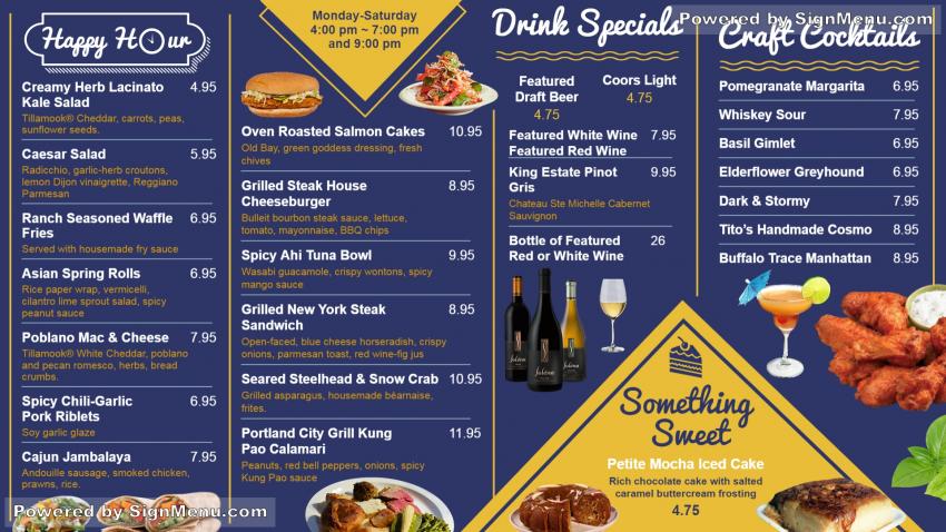 Blue Happy Hour menu